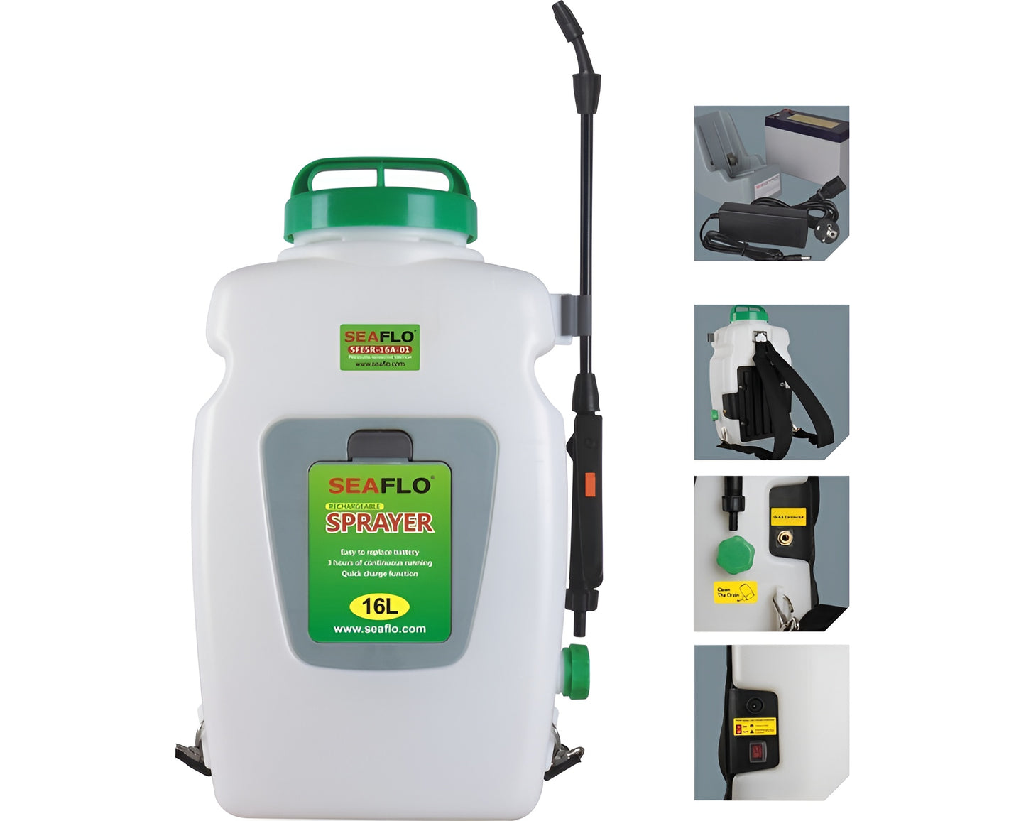 Seaflo Backpack Agricultural Electric Sprayer 16L 12-volt Rechargeable Battery