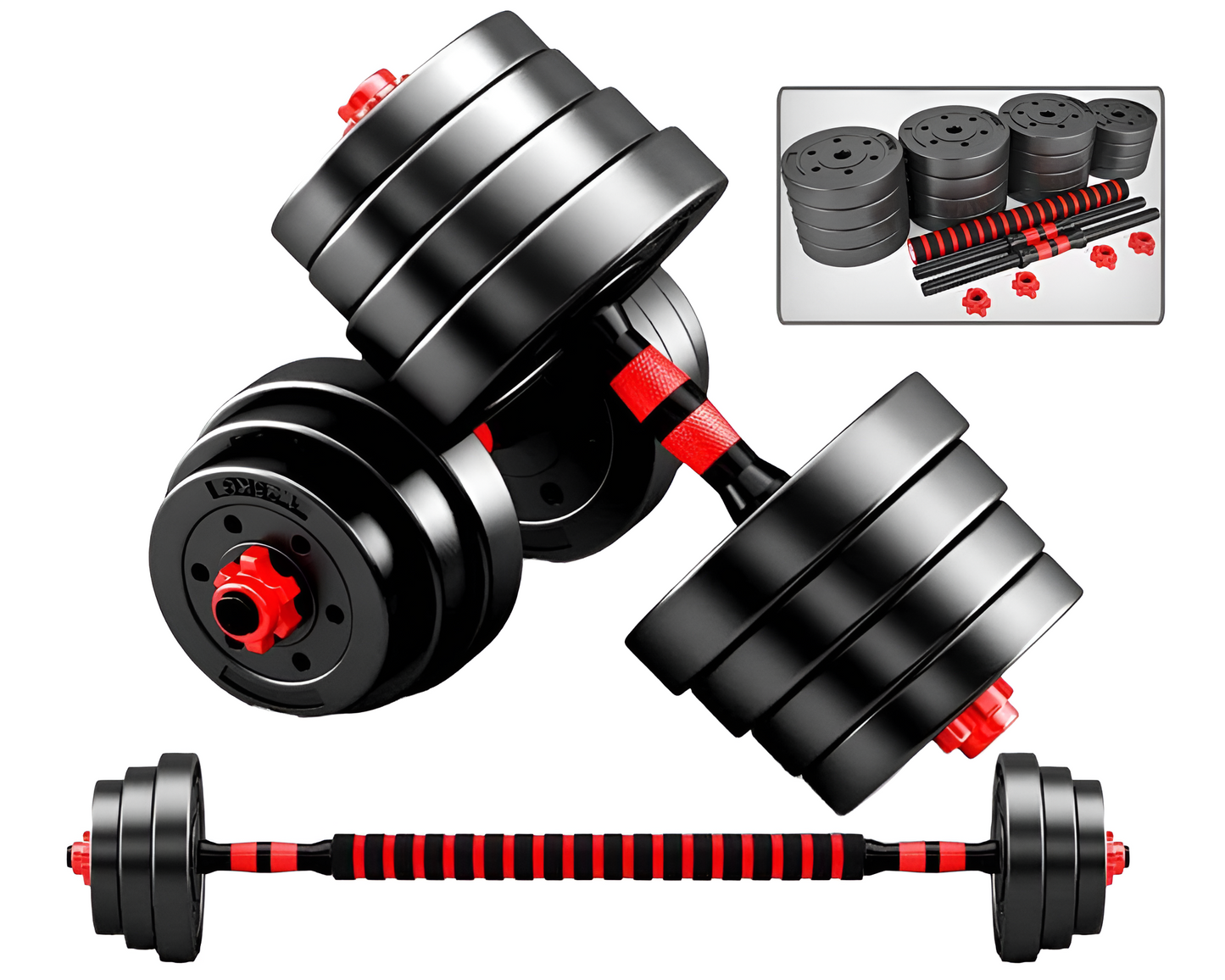 20KG Adjustable Dumbbell Set - 2-in-1 Barbell Kit