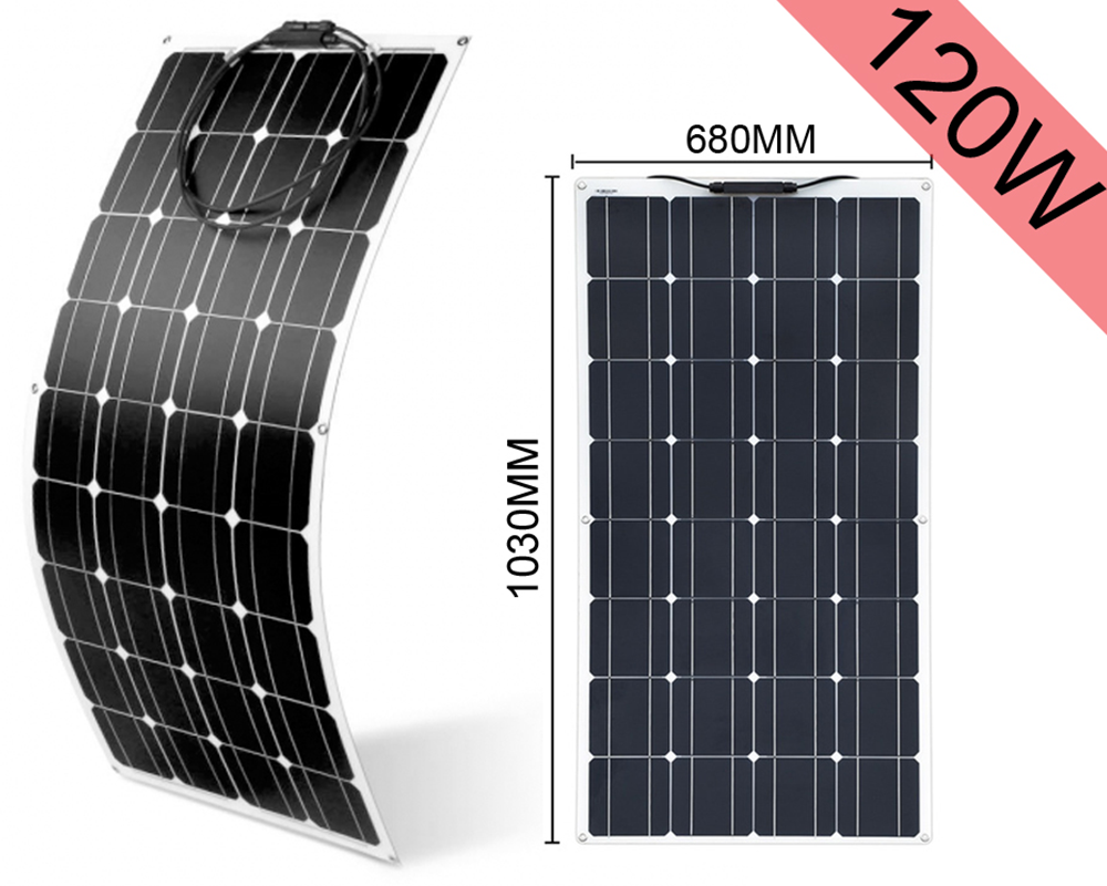 120W Flexible Solar Panel - 18V Monocrystalline Solar Panel for Caravan, Boat, RV, Motorhome Off-Grid Systems