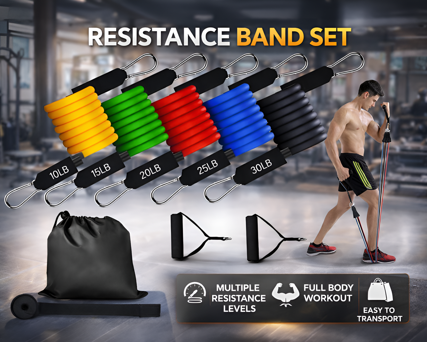 11Pcs Resistance Bands Set - Workout Exercise Training Tube Pull Rope