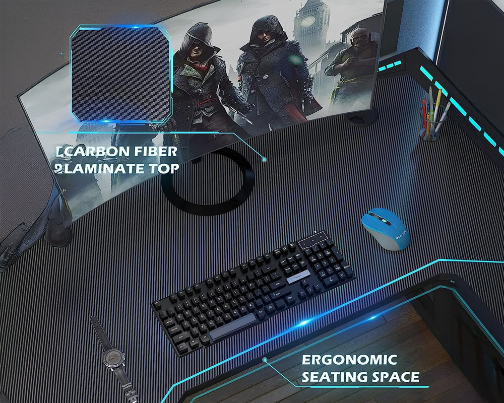 Office Gaming Table PC Computer Laptop Desk for Gamer Pro Z Shaped with LED Lights