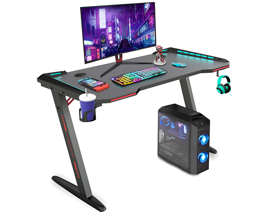 Office Gaming Table PC Computer Laptop Desk for Gamer Pro Z Shaped with LED Lights