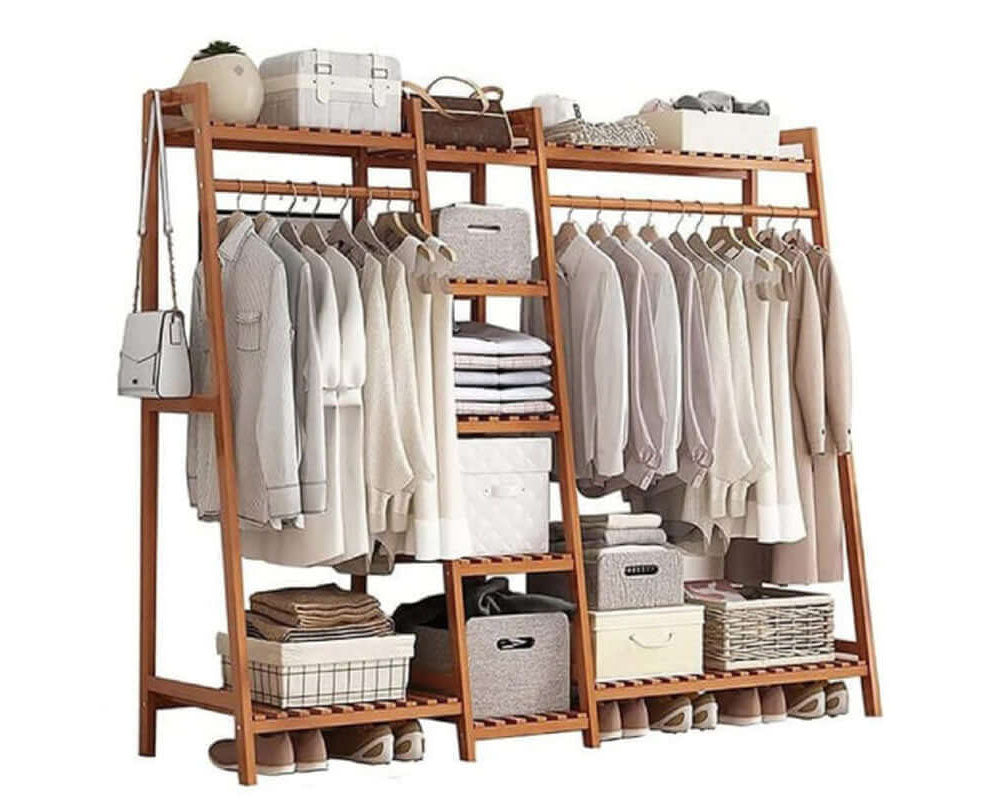 Clothes Rack Coat Garment Stand – Bamboo Rail Hanger