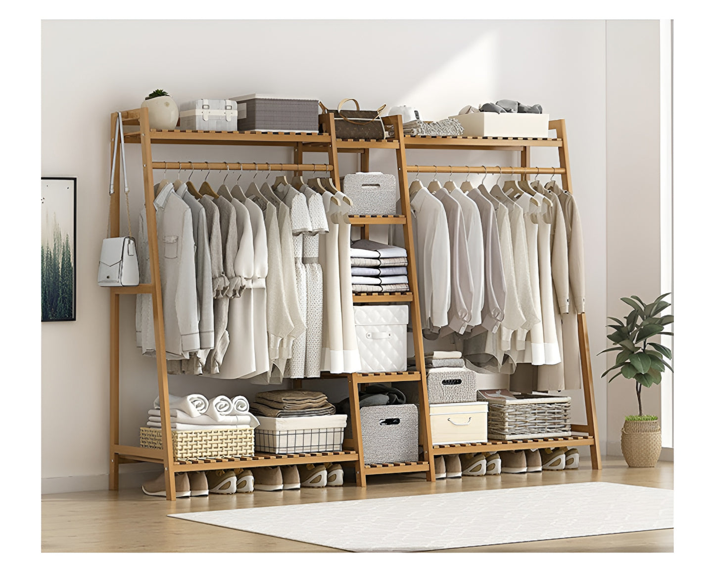Clothes Rack Coat Garment Stand - Bamboo Rail Hanger