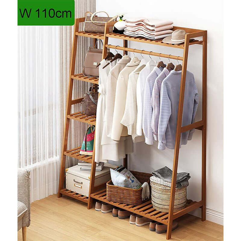 Bamboo Coat Clothing Garment Rack with Shelf