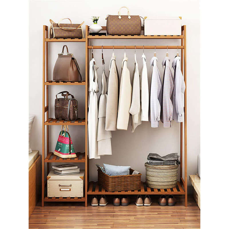 Bamboo Coat Clothing Garment Rack with Shelf
