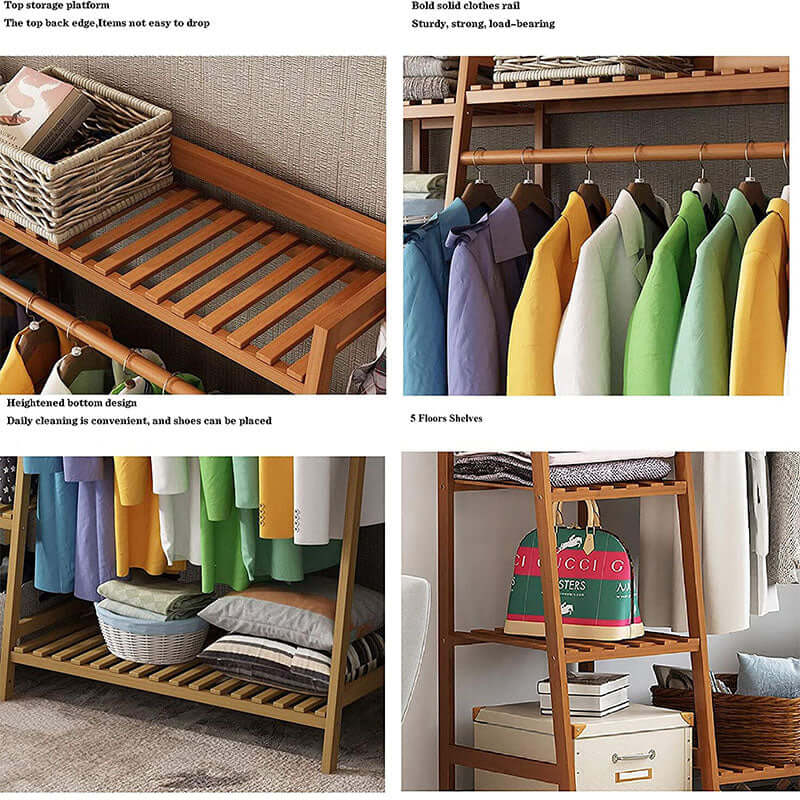 Bamboo Coat Clothing Garment Rack with Shelf