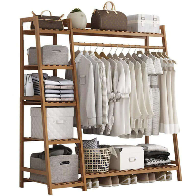 Bamboo Coat Clothing Garment Rack with Shelf