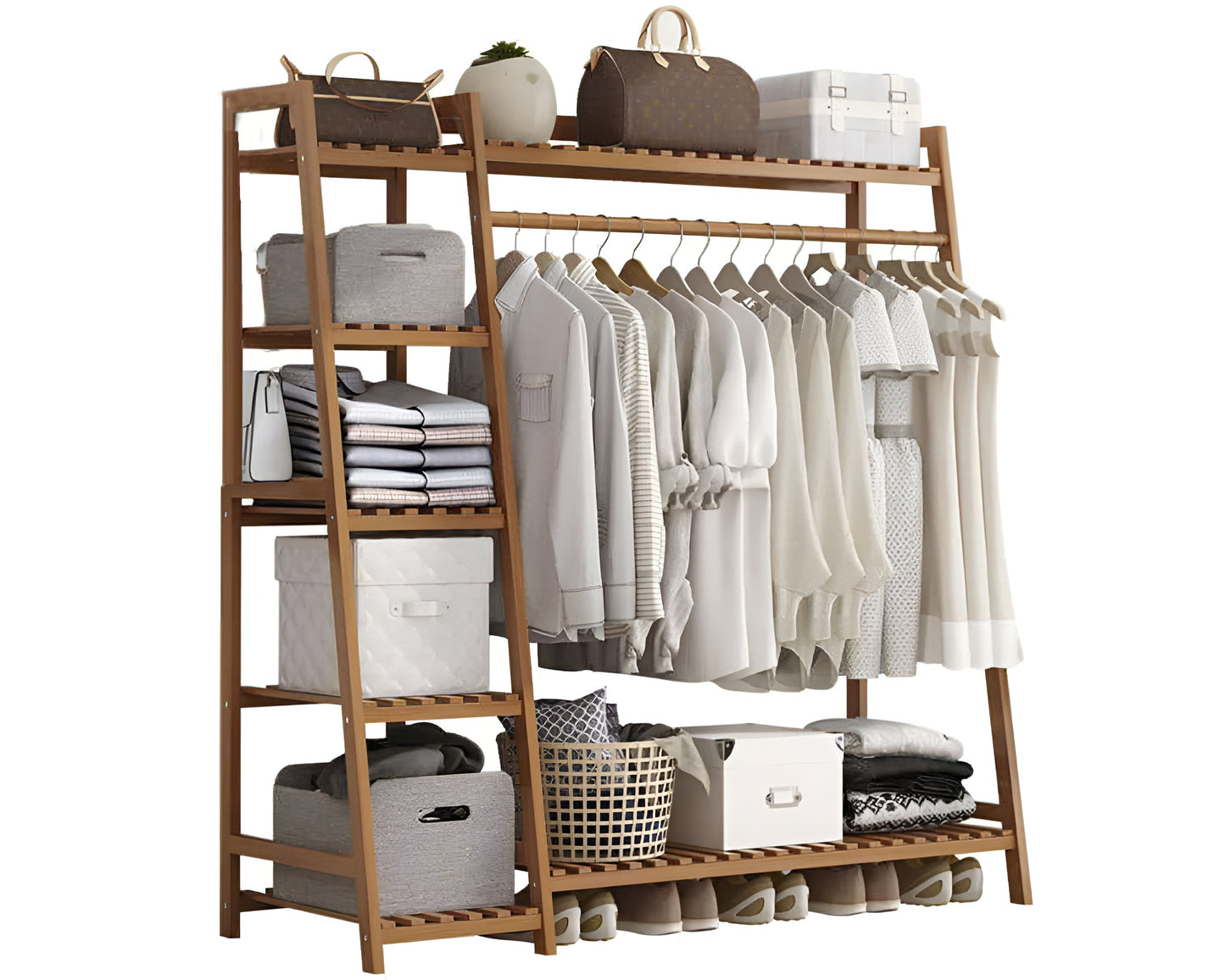 Bamboo Coat Clothing Garment Rack with Shelf