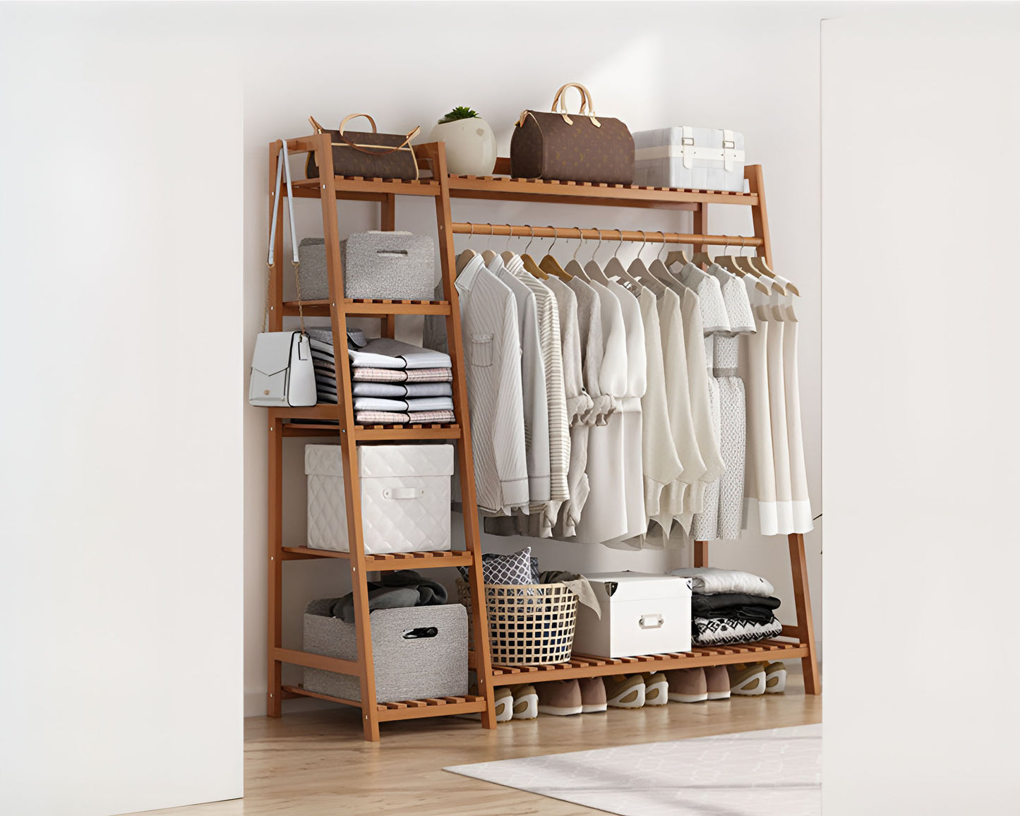 Bamboo Coat Clothing Garment Rack with Shelf