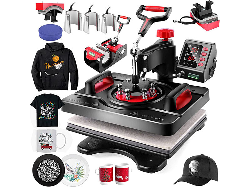 8 in 1 Heat Press Machine - 12" x 15" Digital Swing-Away Heat Transfer Machine for T-Shirts, Hats, Mugs, Plates