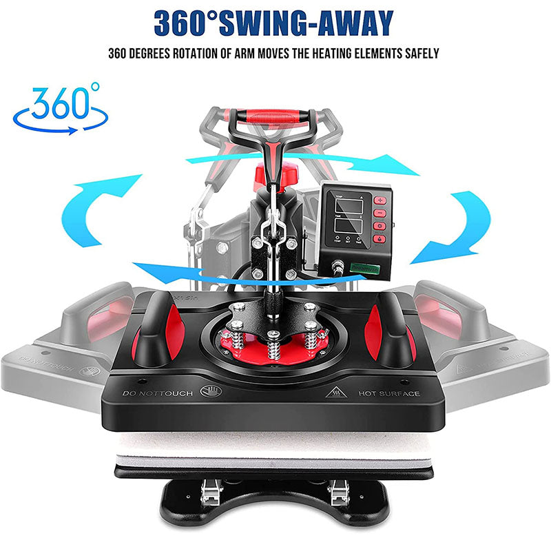 8 in 1 Heat Press Machine - 12" x 15" Digital Swing-Away Heat Transfer Machine for T-Shirts, Hats, Mugs, Plates