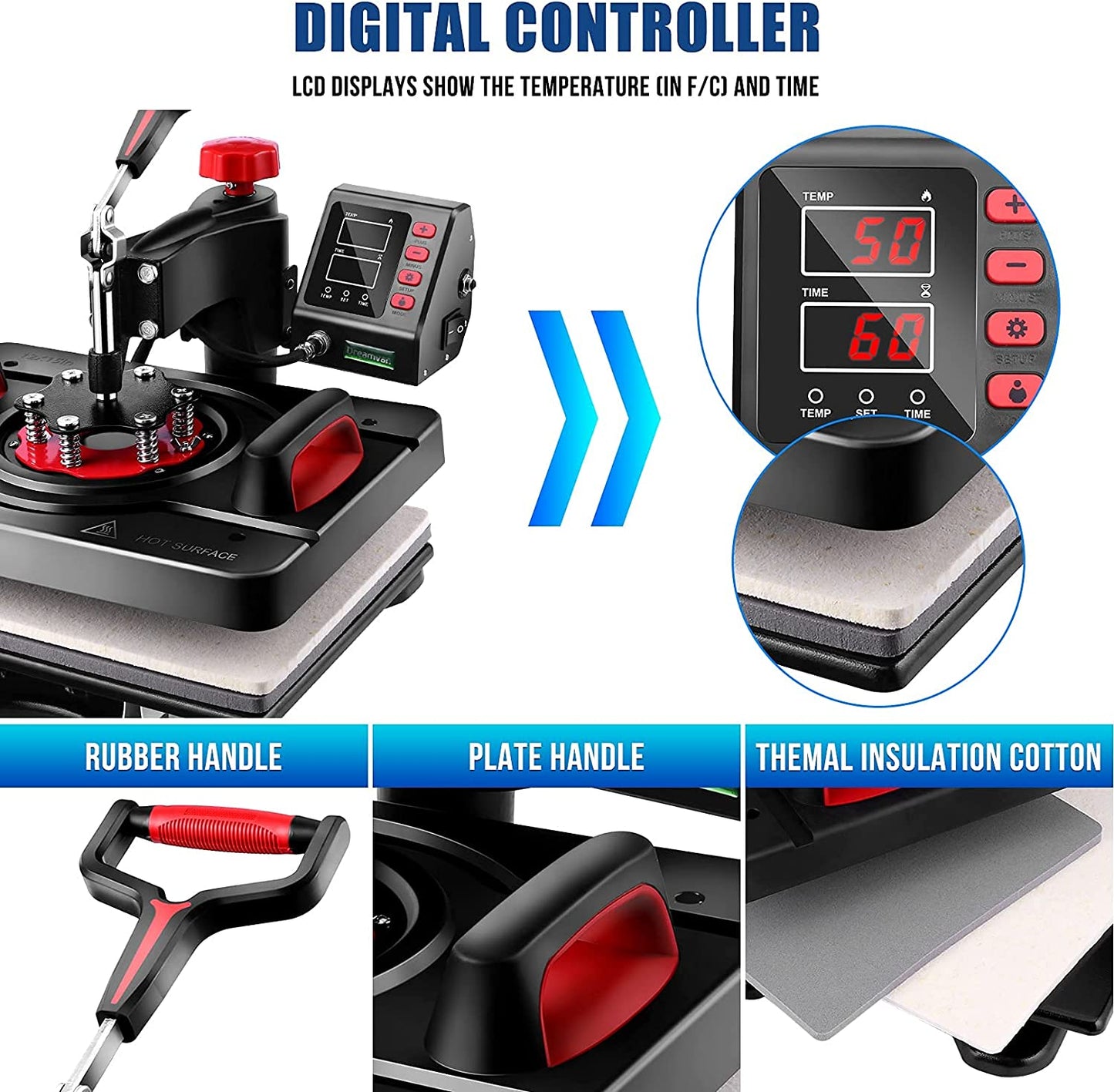 8 in 1 Heat Press Machine - 12" x 15" Digital Swing-Away Heat Transfer Machine for T-Shirts, Hats, Mugs, Plates