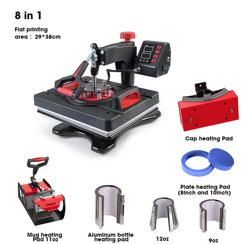 8 in 1 Heat Press Machine - 12" x 15" Digital Swing-Away Heat Transfer Machine for T-Shirts, Hats, Mugs, Plates