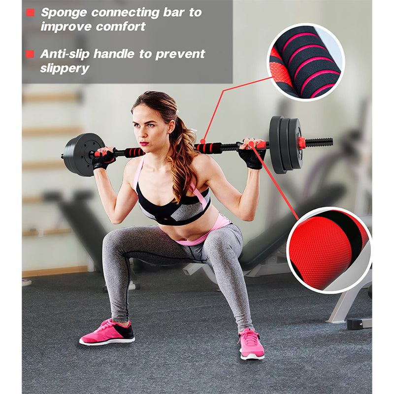 2 in 1 Adjustable Free Weight Dumbbells 20kg Barbell Set – Hand Weight Strength Lifting Training Equipment with Connector