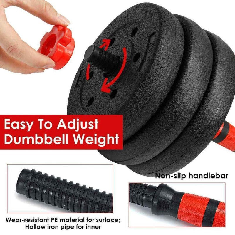 2 in 1 Adjustable Free Weight Dumbbells 20kg Barbell Set – Hand Weight Strength Lifting Training Equipment with Connector