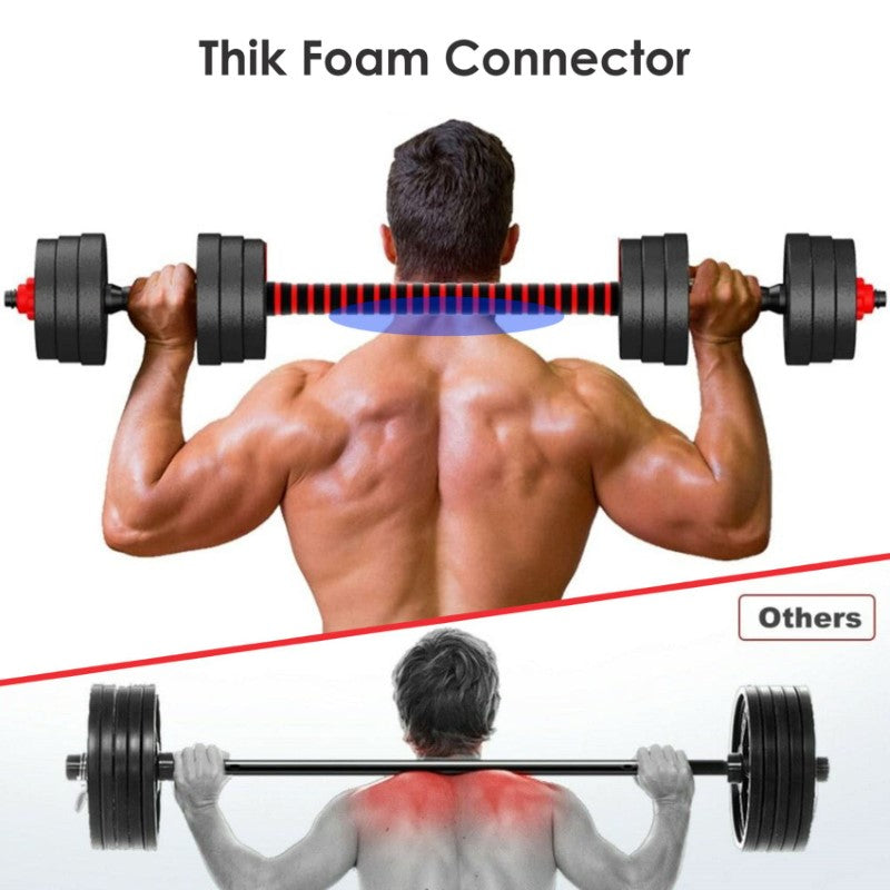 2 in 1 Adjustable Free Weight Dumbbells 20kg Barbell Set – Hand Weight Strength Lifting Training Equipment with Connector
