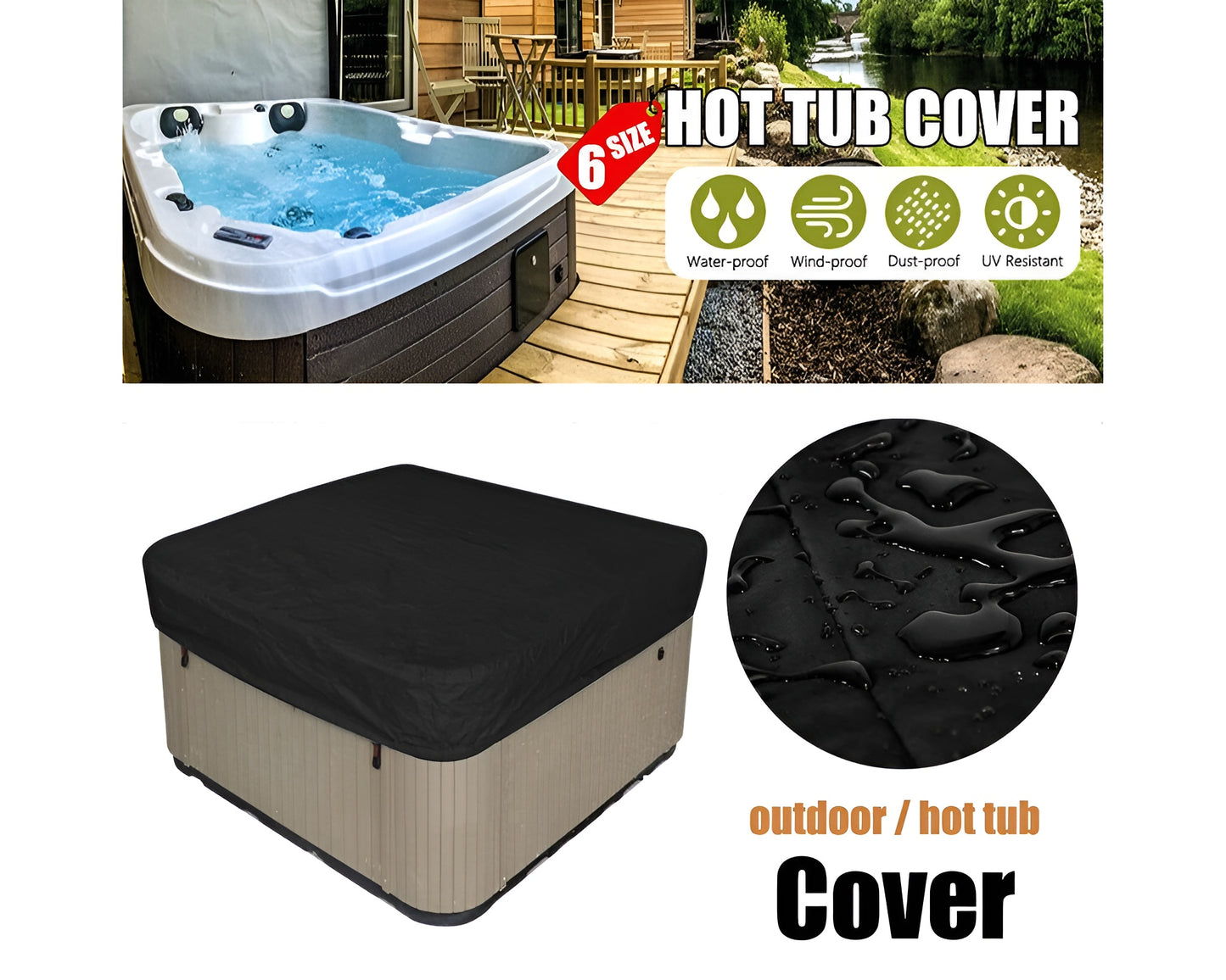 Square Hot Tub Cover 200x200cm Waterproof Outdoor Spa Protection