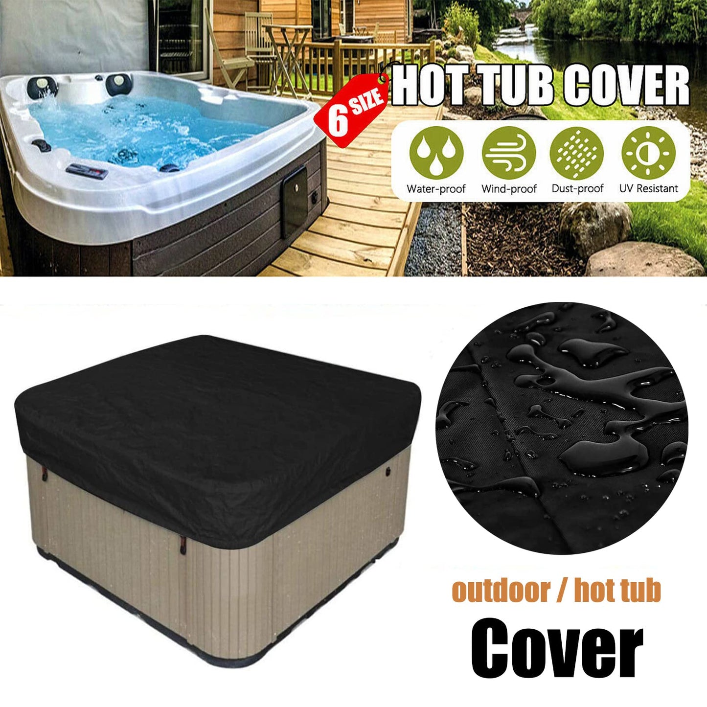 Square Hot Tub Cover Waterproof 210D Oxford Spa Cover Outdoor Protection
