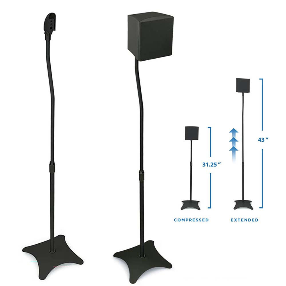 Speaker Stands for Home Theater 5.1 Channel Surround Sound System - Adjustable Mounts for Satellite Speakers (Black)