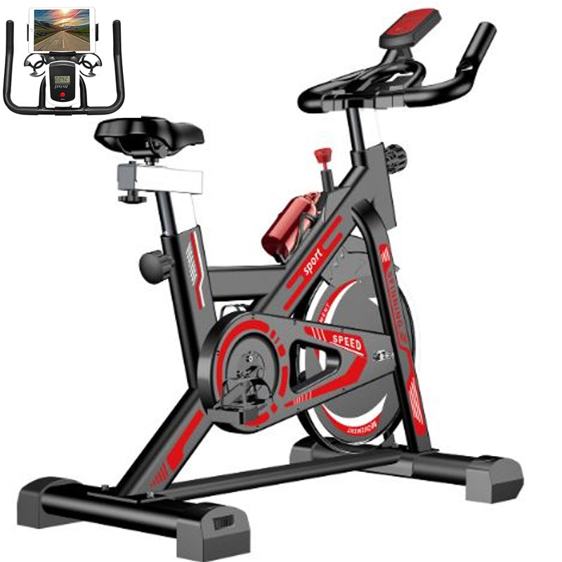 Spinning Bike for Home Cardio Workout - Silent, Adjustable Resistance, Heavy Duty Red Exercise Bike for Fitness Training, Cycling, and Weight Loss