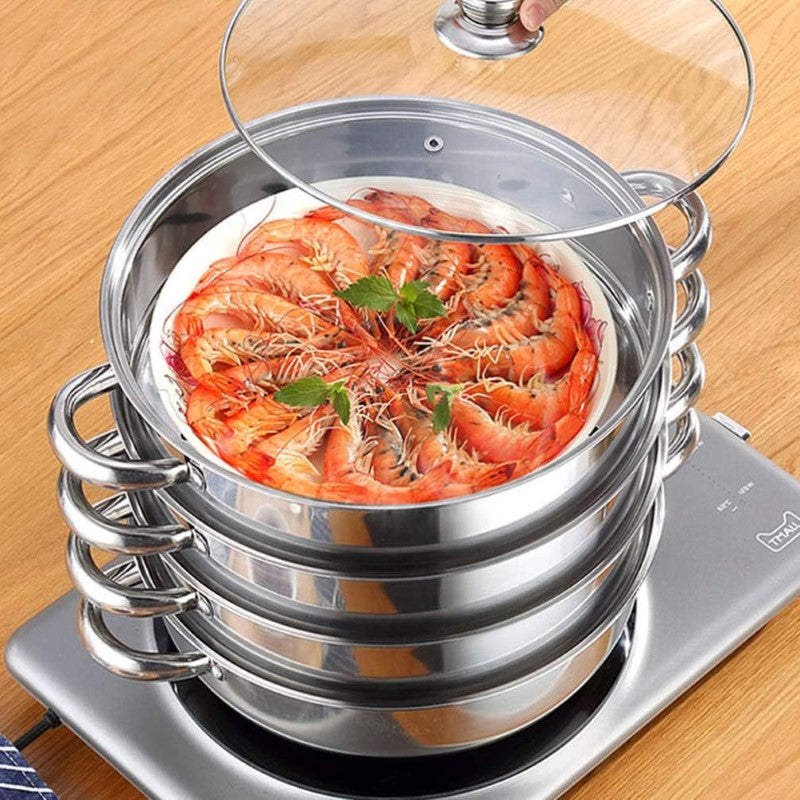 Steam Cooker 30CM 3-Tier Stainless Steel Steamer Pot
