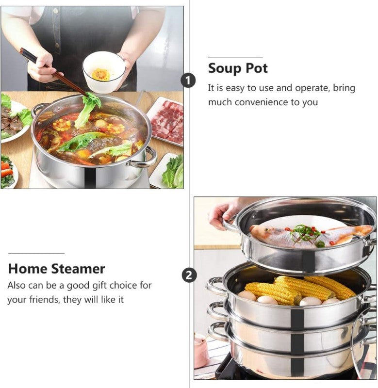 Steam Cooker 30CM 3-Tier Stainless Steel Steamer Pot