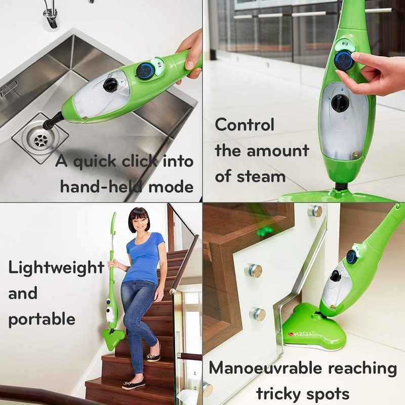 Steam Cleaner Mop Kills 99.9% of Bacteria Without Cleaning Chemicals (Green, Standard)