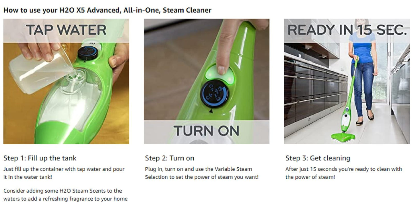 Steam Cleaner Mop Kills 99.9% of Bacteria Without Cleaning Chemicals (Green, Standard)