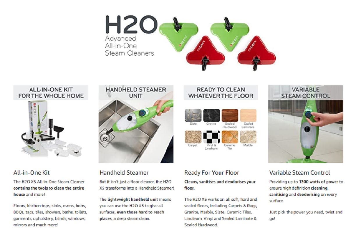 Steam Cleaner Mop Kills 99.9% of Bacteria Without Cleaning Chemicals (Green, Standard)