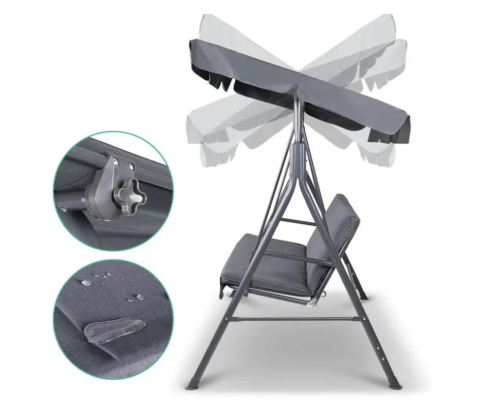 Outdoor Swing Chair Hammock Garden Canopy Bench 3 Seater - Grey