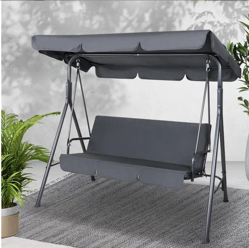 Outdoor Swing Chair Hammock Garden Canopy Bench 3 Seater - Grey