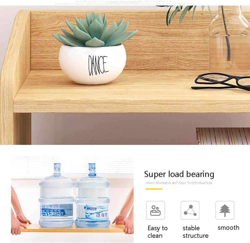 Nordic Modern Bedside Table – 1-Drawer Bedside Table with Open Shelves & Rounded Corners (Wood Color)