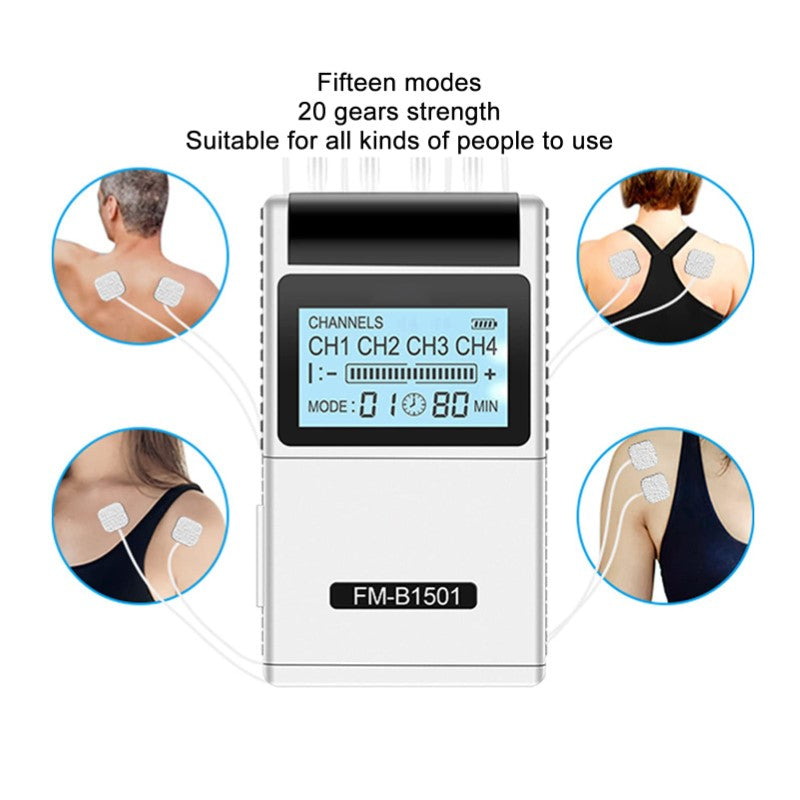 TENS Electronic Machine – 4 Output Channels, 20 Gears Strength, Low Frequency Pulse, Smooth Waveform, Buckle Design – Multi-User Electric Pulse Massager