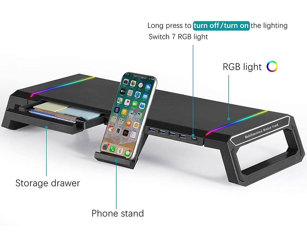 Monitor Stand Riser – Foldable Monitor Stand Riser with RGB Lights