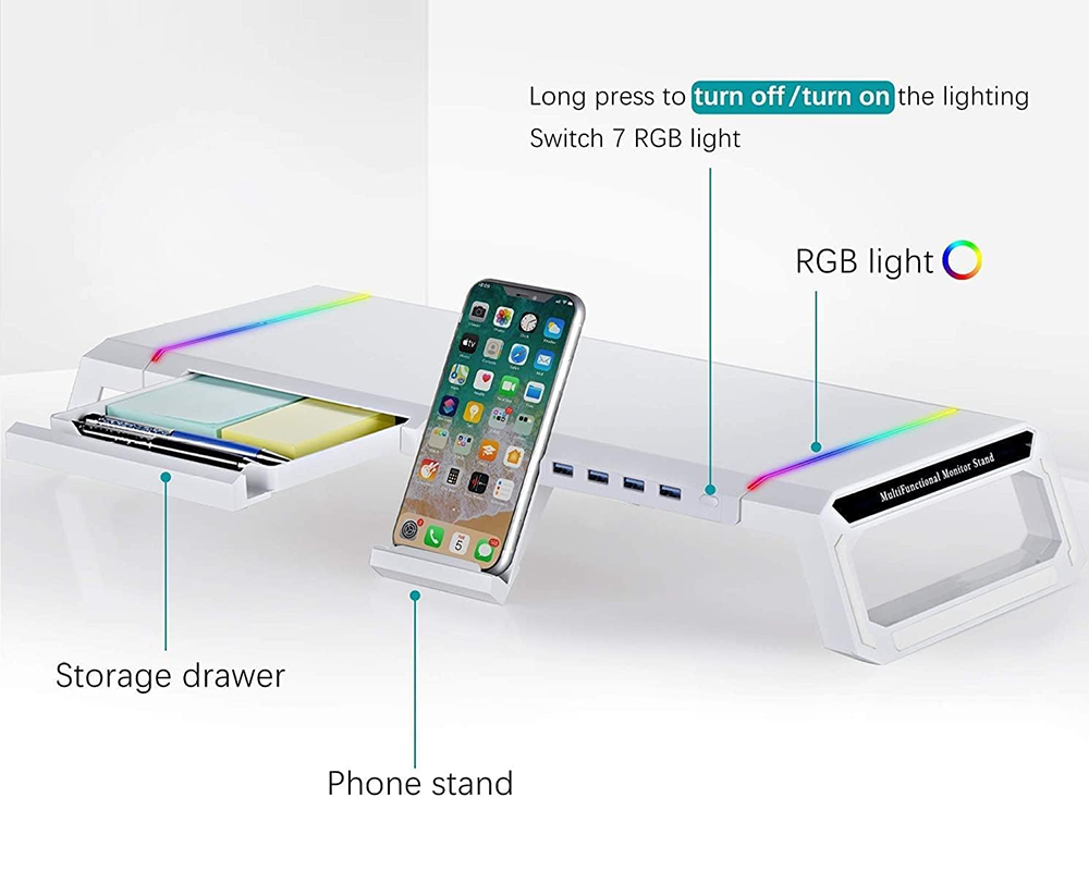Monitor Stand Riser – Foldable Monitor Stand Riser with Storage & RGB