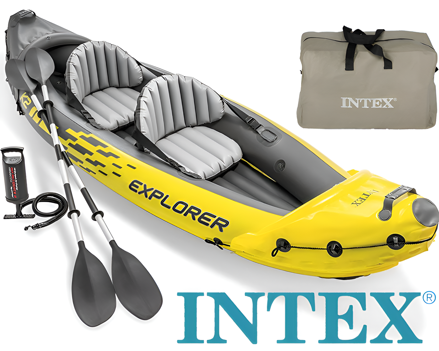 Intex Explorer K2 Kayak - 2-Person Inflatable Kayak Set with Aluminum Oars and High-Output Air Pump