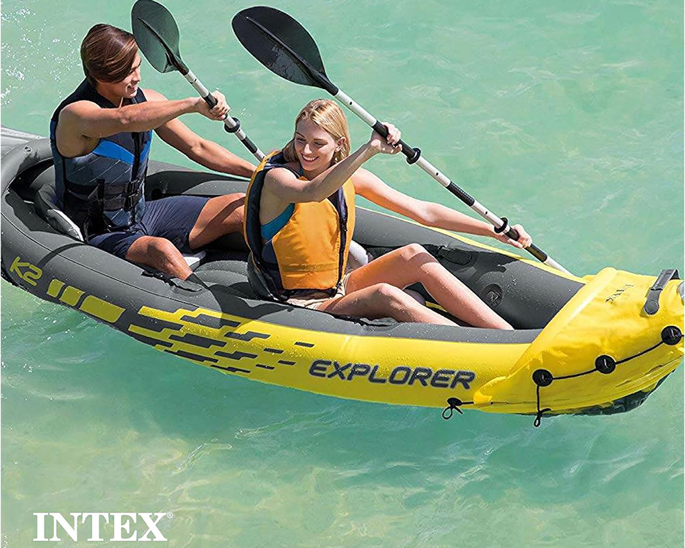 Intex Explorer K2 Kayak - 2-Person Inflatable Kayak Set with Aluminum Oars and High-Output Air Pump