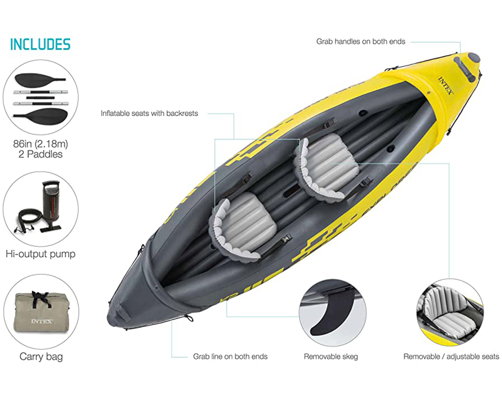 Intex Explorer K2 Kayak - 2-Person Inflatable Kayak Set with Aluminum Oars and High-Output Air Pump