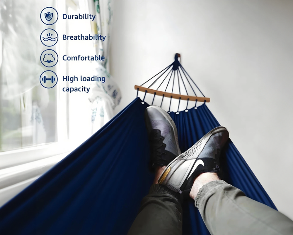 Outdoor Hammock – Portable Canvas Hammock 2 Person with Wooden Bar & Carry Bag