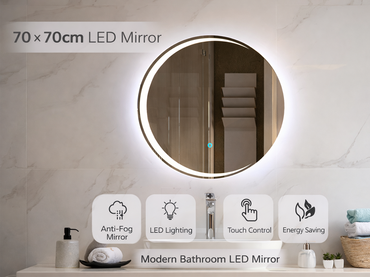 70cm Round LED Mirror with Bluetooth - Modern Smart Bathroom Mirror