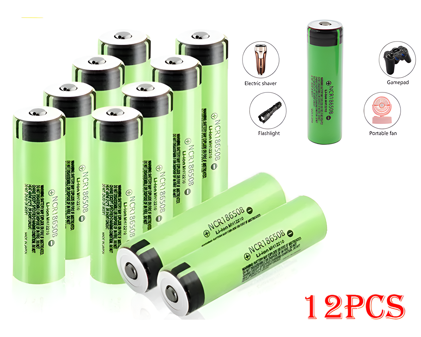 12PCS NCR18650B 18650 Battery Rechargeable