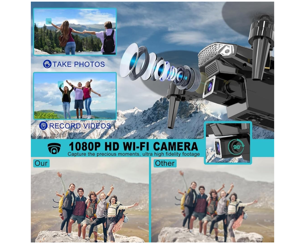 Mini Drone 4K – Foldable RC Quadcopter with WiFi FPV & Altitude Hold Black