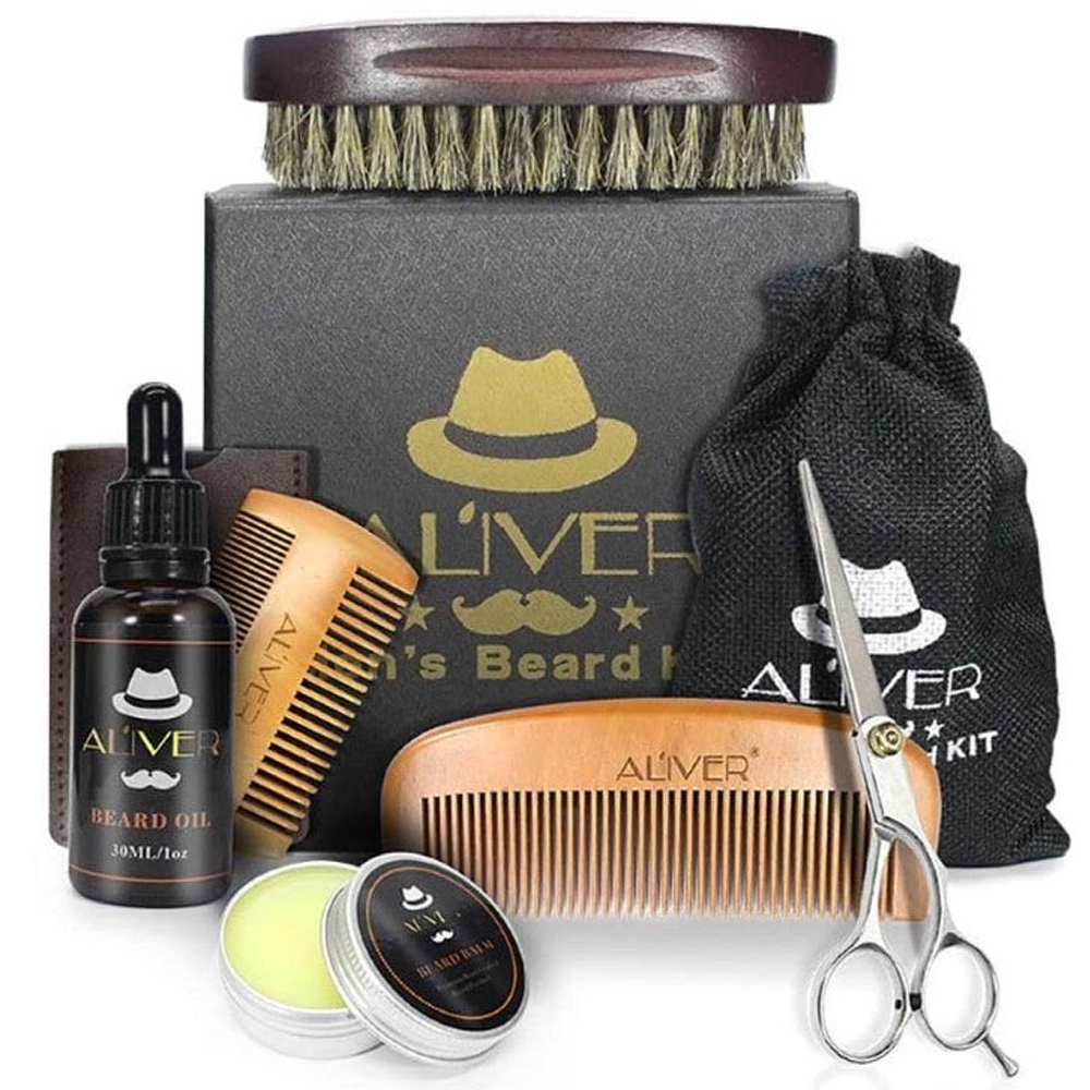 Beard Grooming Kit for Men - Beard Oil, Balm, Shampoo, Comb, Brush & Scissors