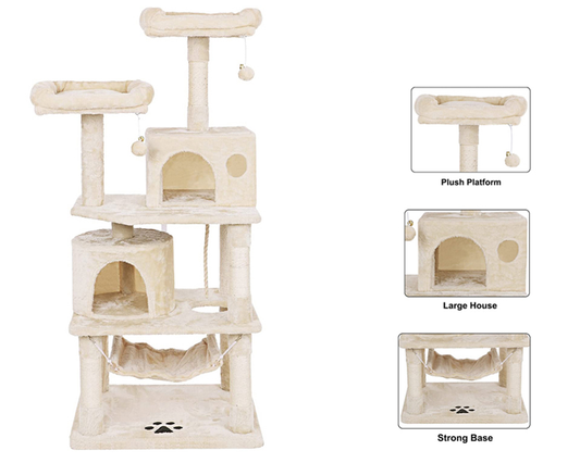 Cat Tree House Multi-Level Cat Tree House with Hammock & Condos