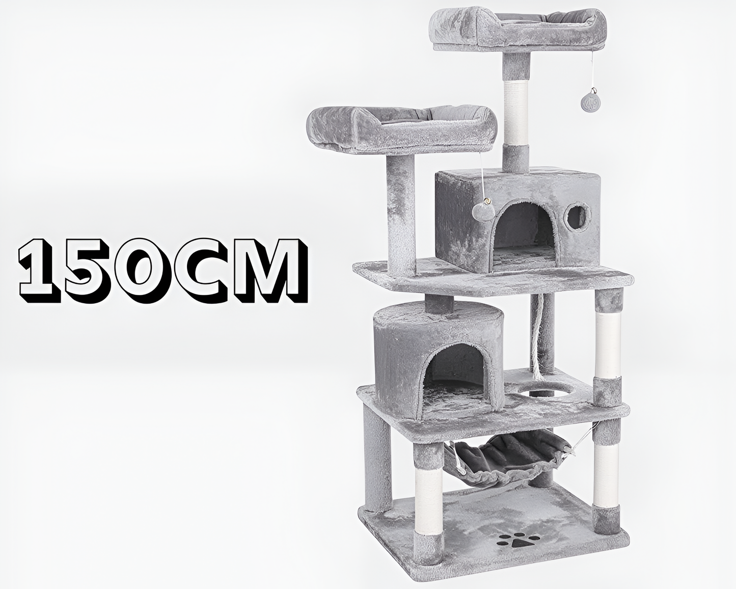 Cat Tree Kitten Activity Furniture - Spacious Cat Tower Play House with Scratching Posts and Hammock