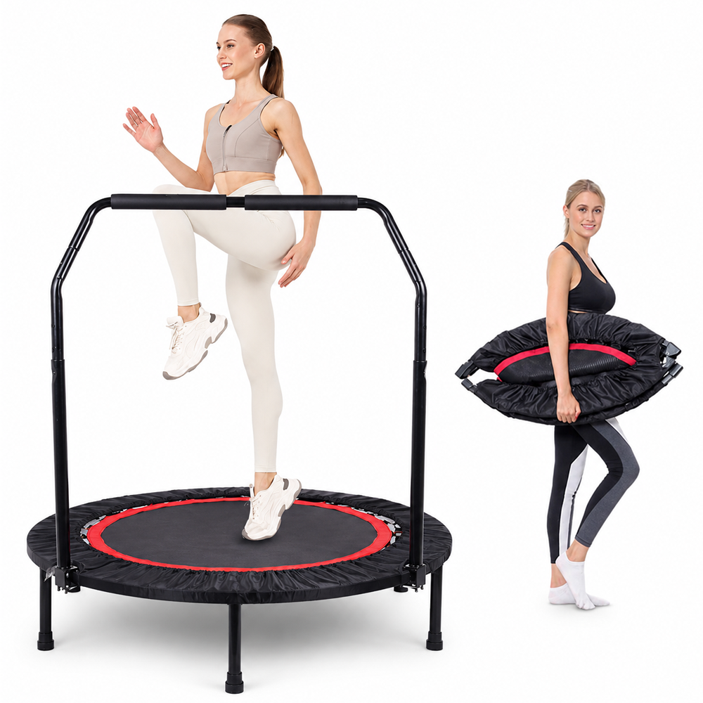 40 Inch Foldable Fitness Trampoline for Adults Mini Trampoline with Removable Bar 100kg