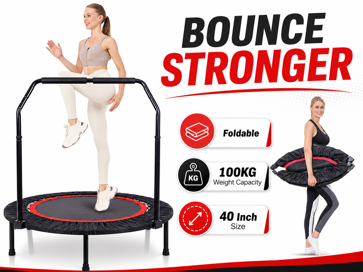 40 Inch Foldable Fitness Trampoline for Adults Mini Trampoline with Removable Bar 100kg
