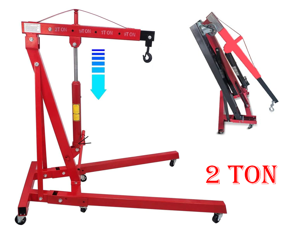 2 TON Red 4400lb Heavy Duty Engine Motor Hoist Cherry Picker Shop Crane Lift Portable Crane Hydraulic Picker With hooks