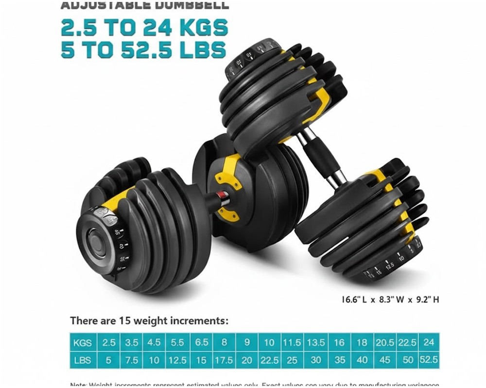 Adjustable Dumbbells 24Kg Pair